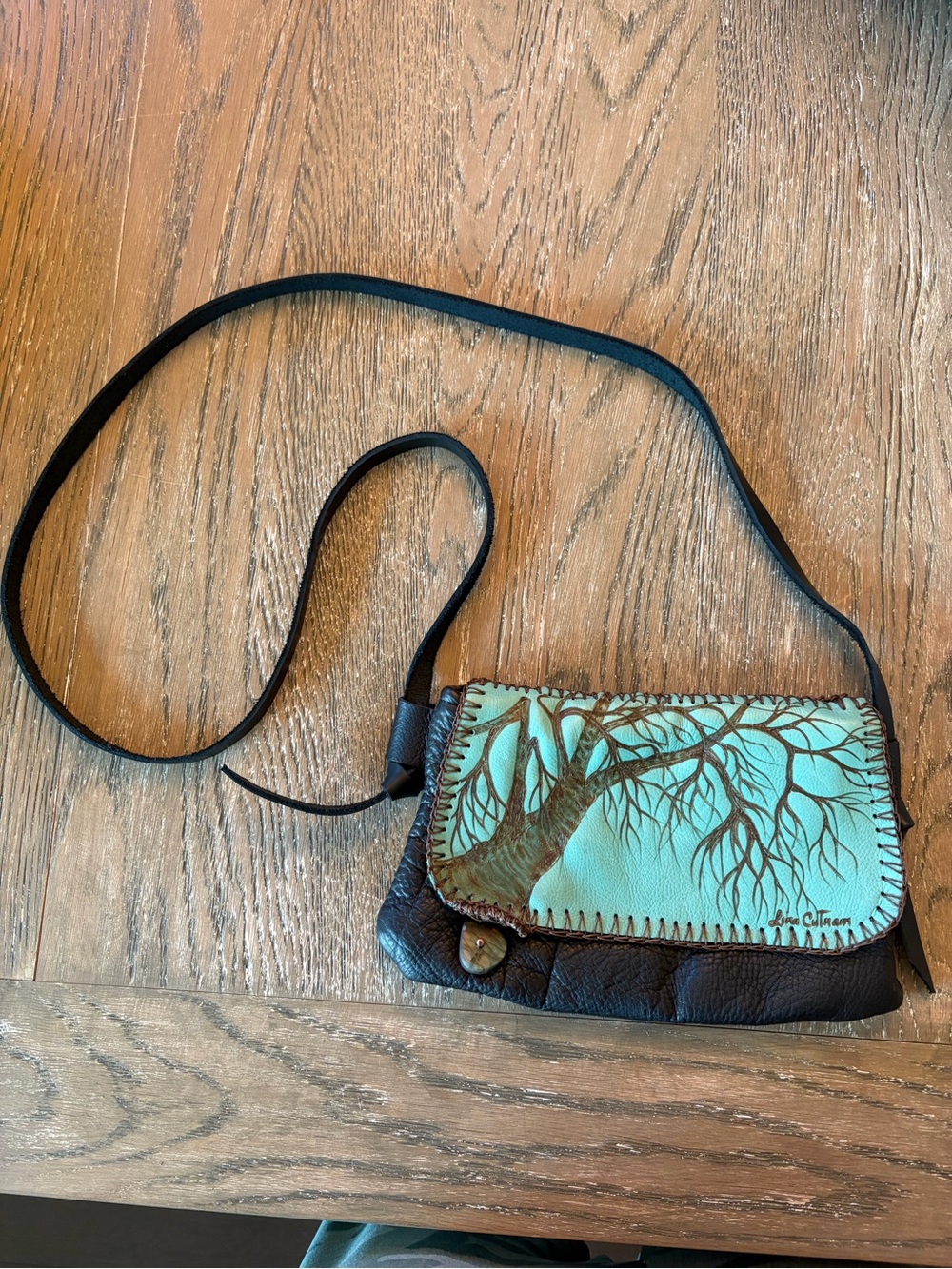 Local BC artist - Hand-Painted Turquoise and Brown Tree Crossbody Bag